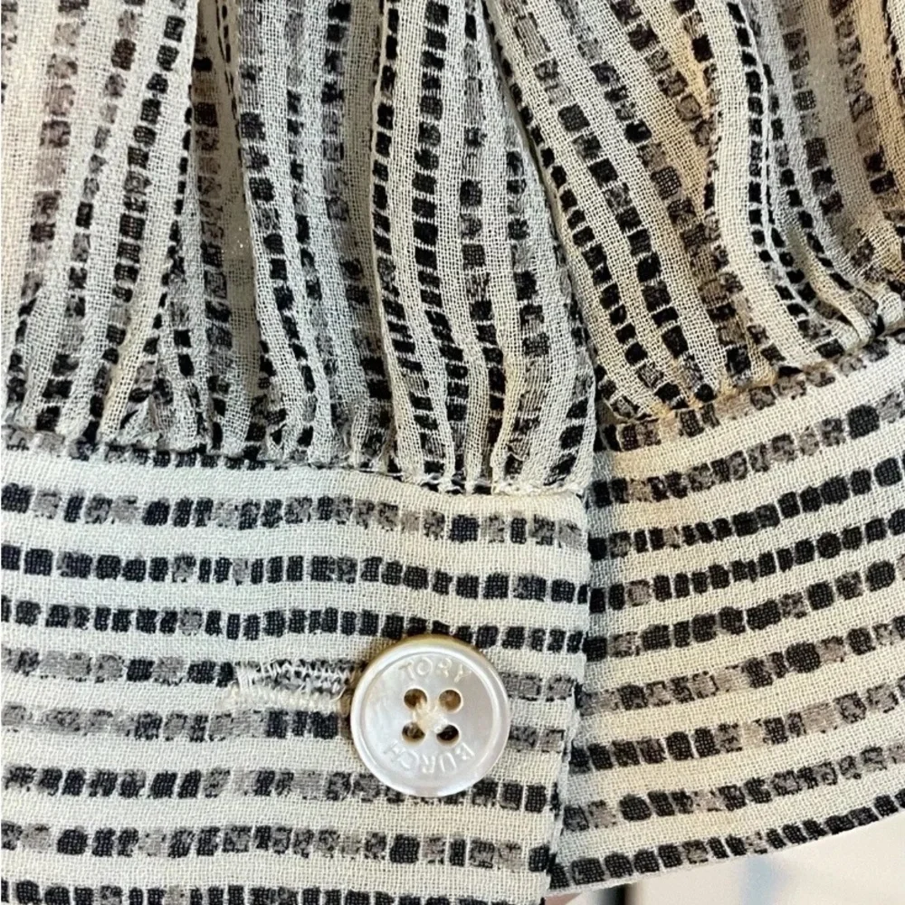 Tory Burch 100% Silk Ruffle Stitch Print Pinstripe Blouse - Picture 10 of 12